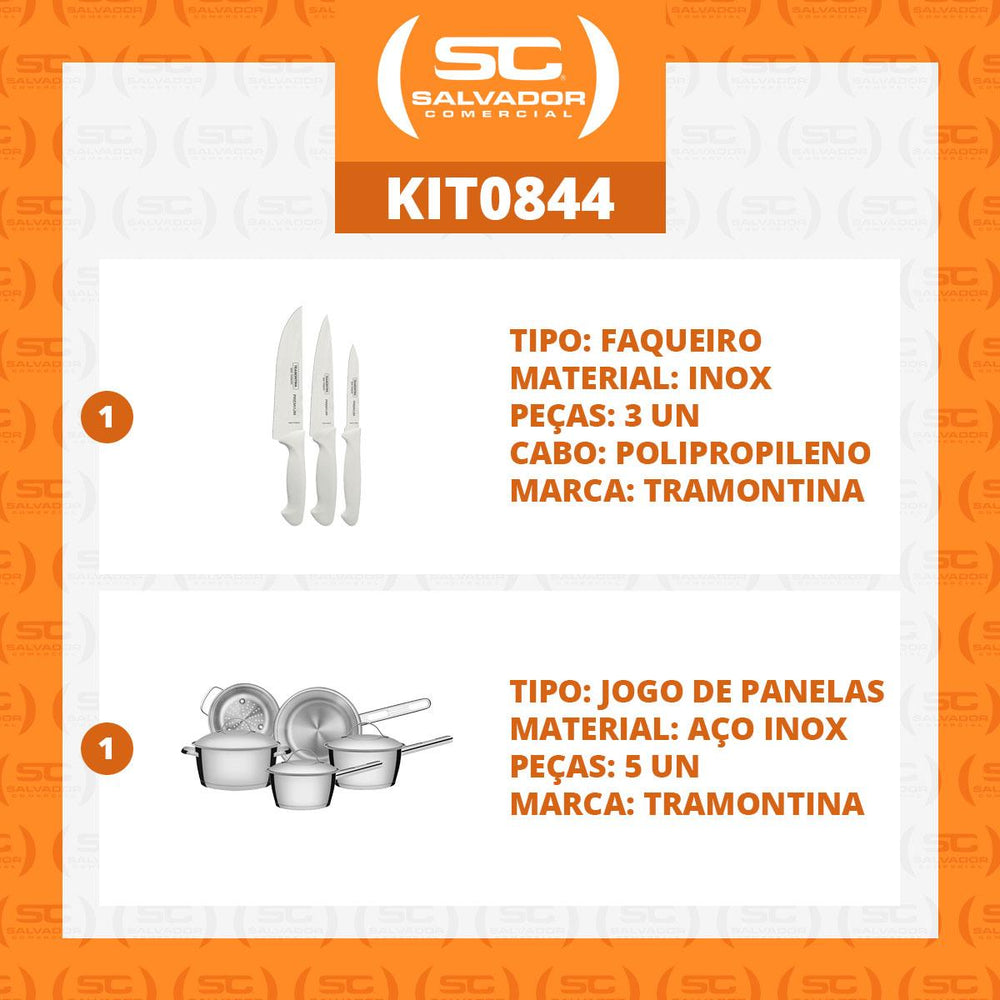 Kit - Faqueiro Premium 3 Pecas + 1 Jogo de Panelas Inox Allegra 5 Pecas - Tramontina
