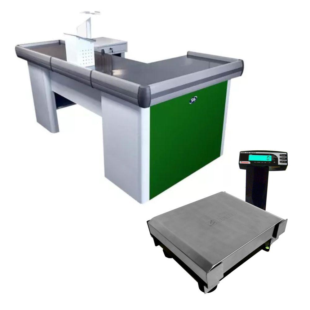 Kit Caixa De Supermercado Empacotador Check-Out Verde 2,00m + Balança Bivolt 30kg Urano