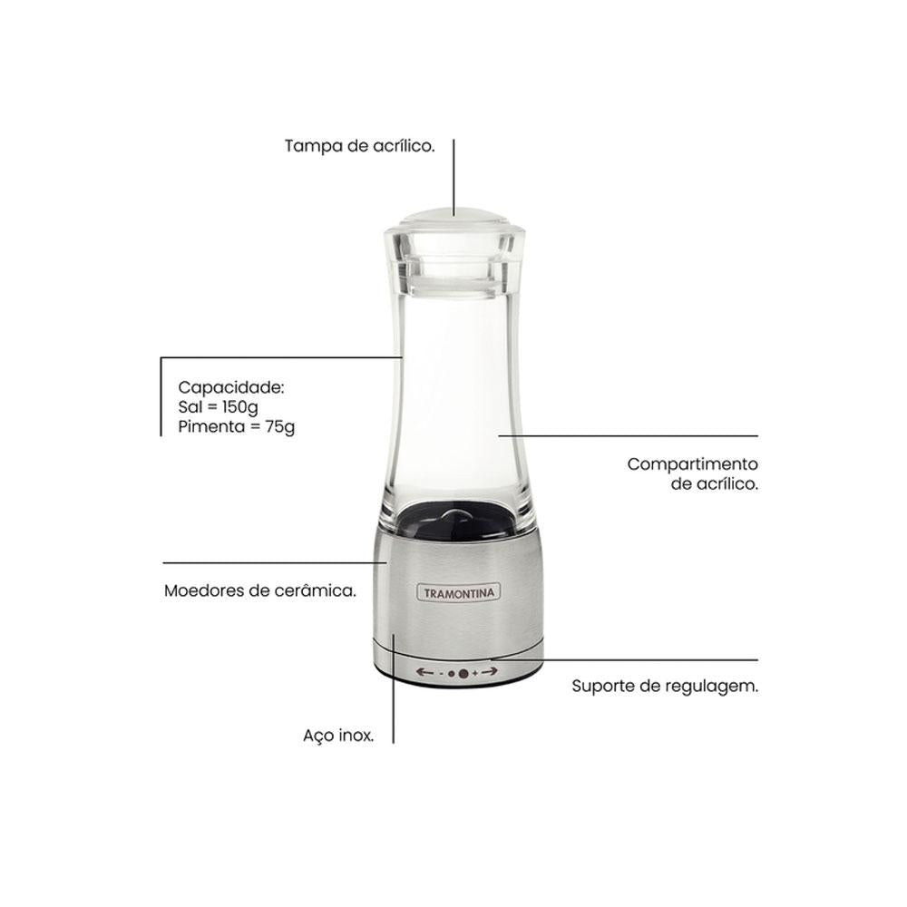 Kit - Faqueiro Premium 3 Peças + 1 Moedor de Sal Ou Pimenta Em Acrílico e Inox - Tramontina