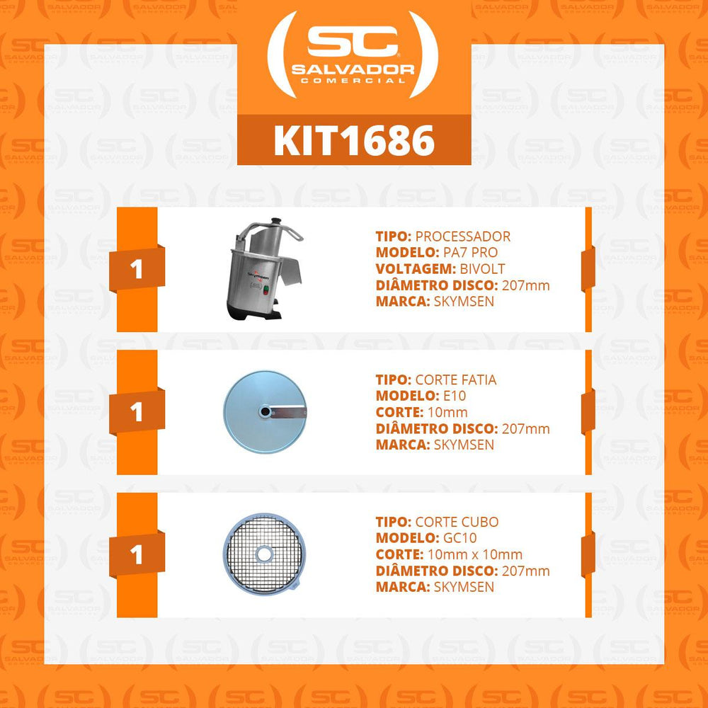 Processador de Alimentos Corte Fatias 10mm e Cubos 10mm 10x10x10mm PA7 PRO Bivolt - Skymsen