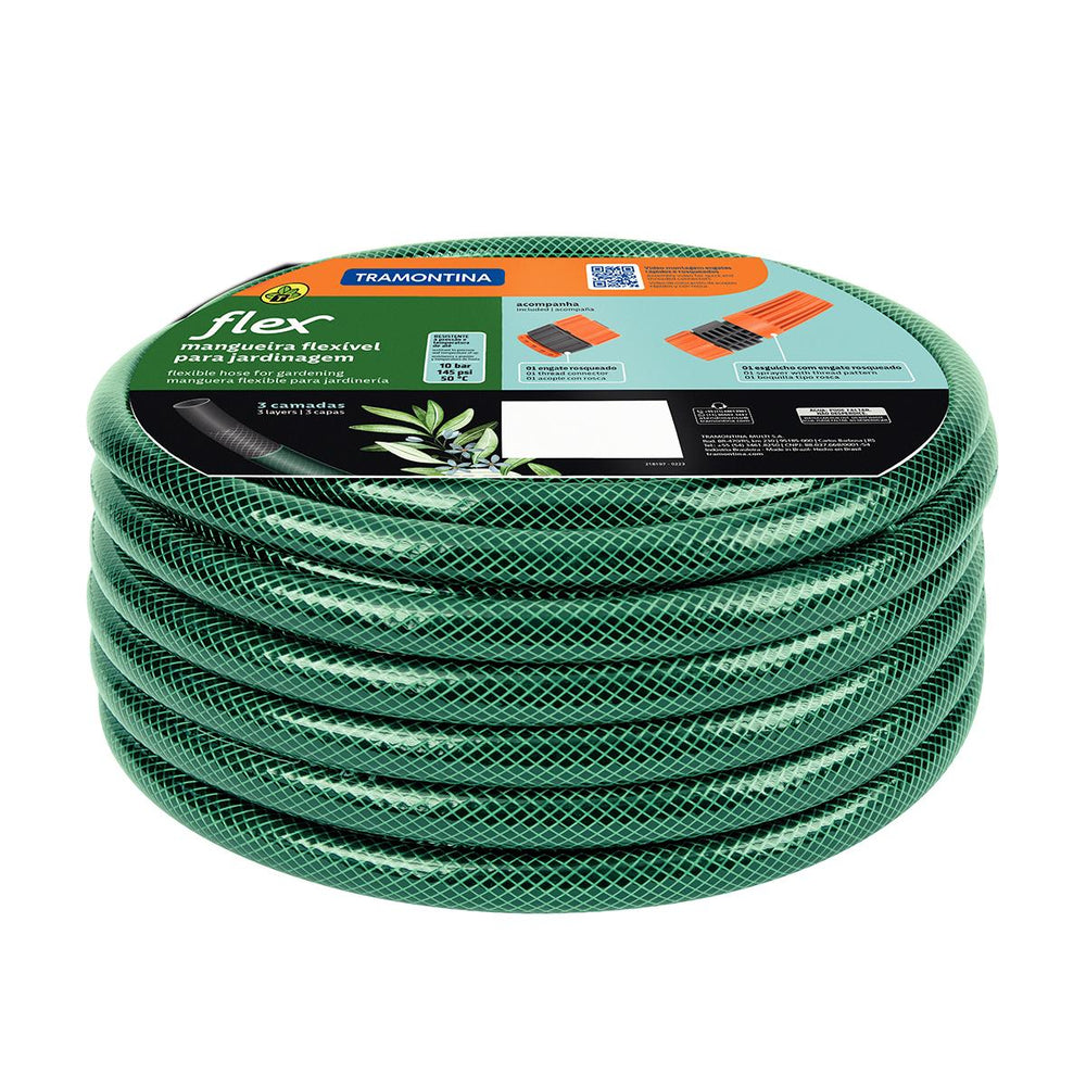 Mangueira Flex Verde em Pvc 3 Camadas 30m Com Engate Rosqueado e Esguicho - Tramontina 79172300