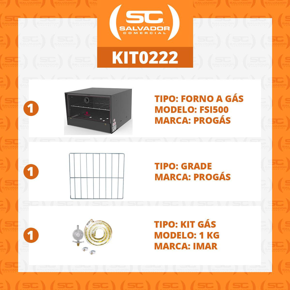 Kit Forno a Gás Semi-industrial Baixa Pressão FSI-500N Com Grade Extra + Kit Gás - Progás