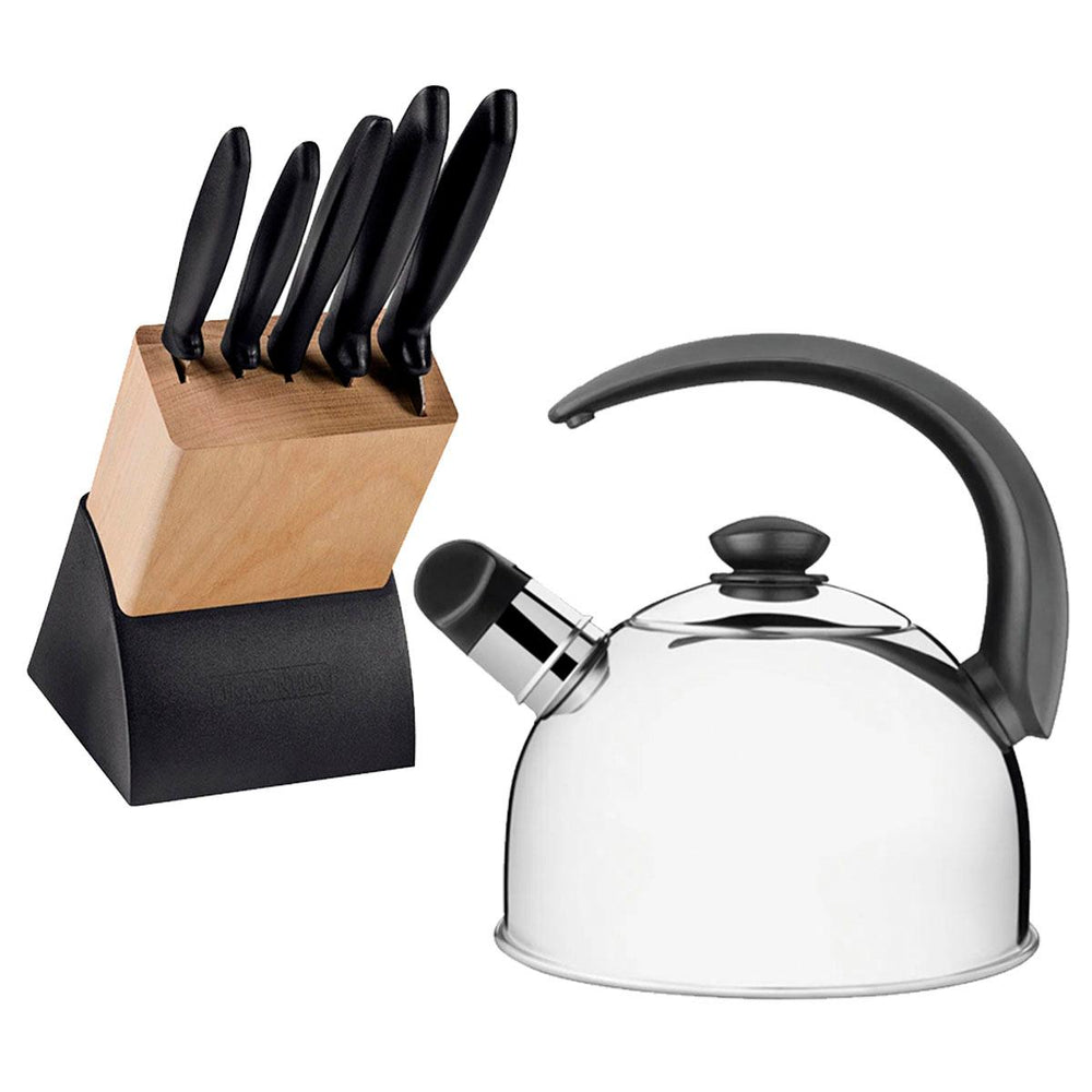 Kit Faqueiro Plenus 6 Peças + 1 Chaleira Em Aço Inox 2,1 Lts Com Apito - Tramontina