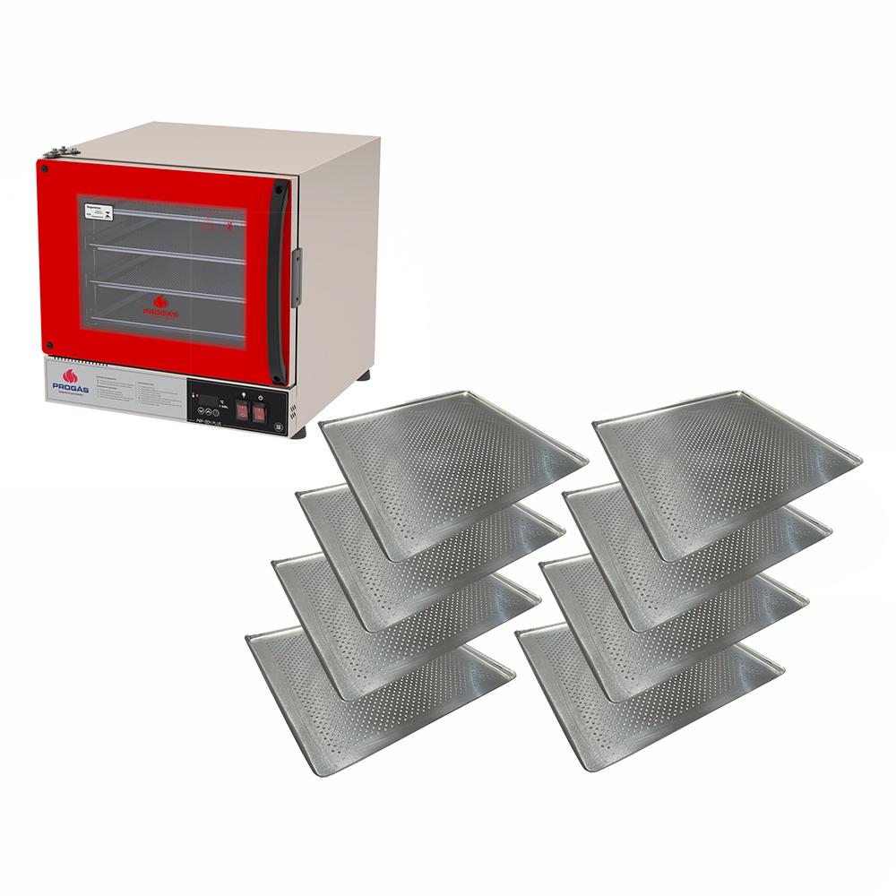 Kit Forno Turbo Elétrico PRP-004 Plus 127V Vermelho Progás + 8 Assadeiras Cimapi