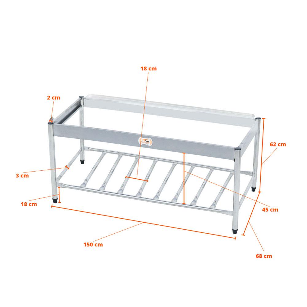 Chapa Americana Profissional 150cm a Gás 18mm Lisa Inox Com Pé Cgp150 - Venâncio