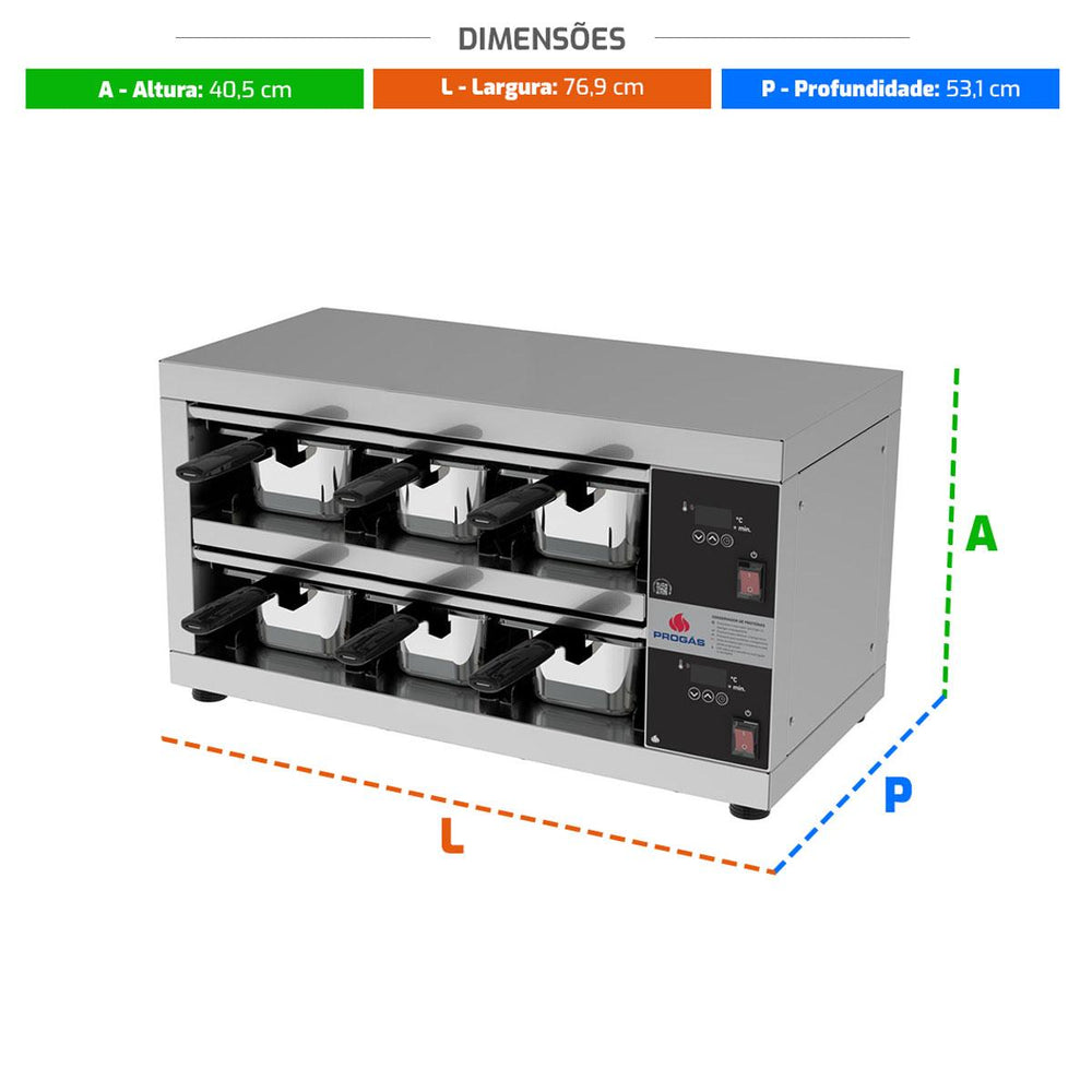 Conservador De Proteínas Profissional Digital 80ºC 1200W 6 Cubas PRCPROT-06 220V - Progás P46410