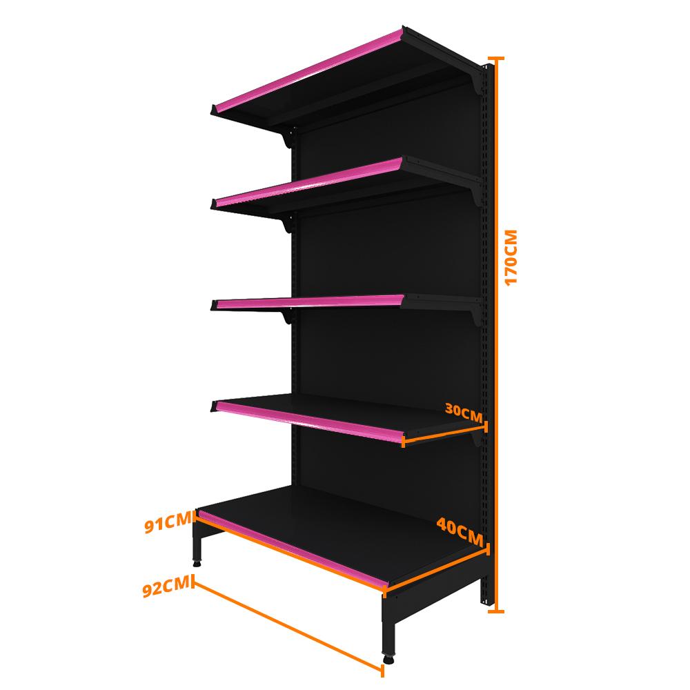 Gôndola Prateleira Preta New Plus 1,70 Parede Inicial GPI - Sa Gôndolas Porta Etiquetas Rosa