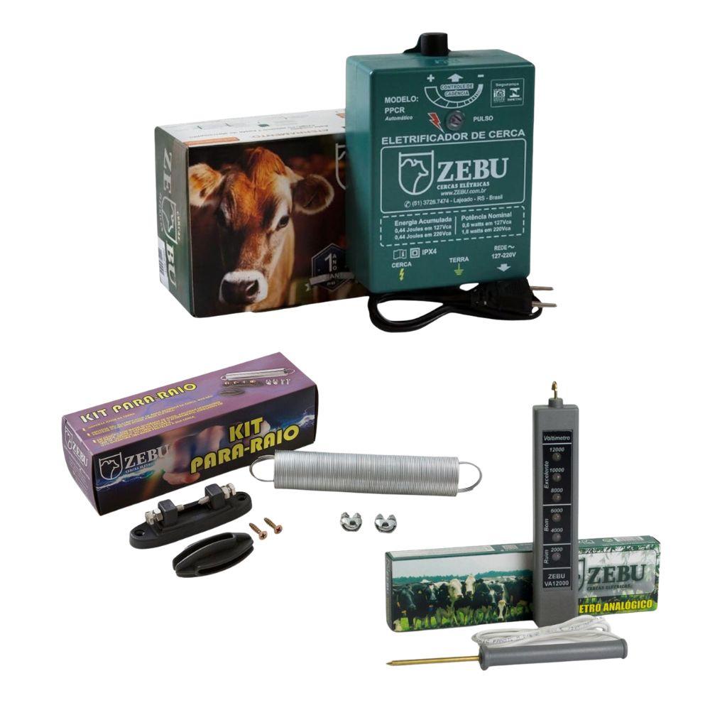 Eletrificador Cerca Elétrica Pequena Propriedade 4500m PPCR  Bivolt + Kit Para-raio + Voltímetro Zebu
