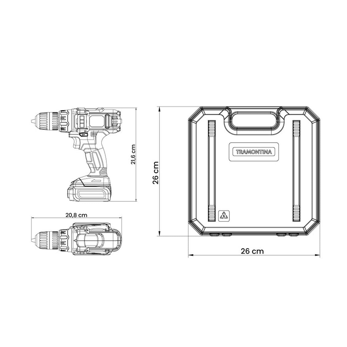 Parafusadeira Furadeira 12v à Bateria 16 Peças - Tramontina 42383216