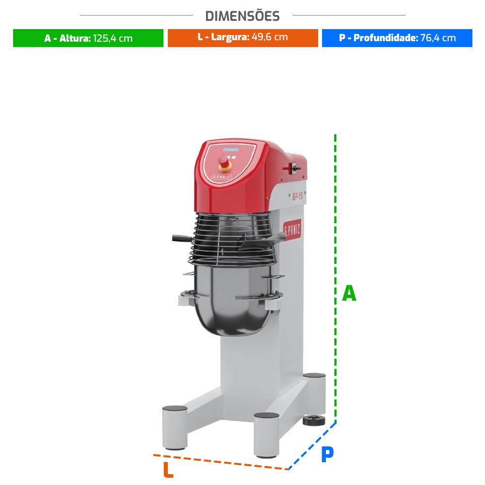 Batedeira Planetária de Coluna 18l e 4 Velocidades 1 CV Epóxi BP- 18 G2 e 220v - Gpaniz 39743