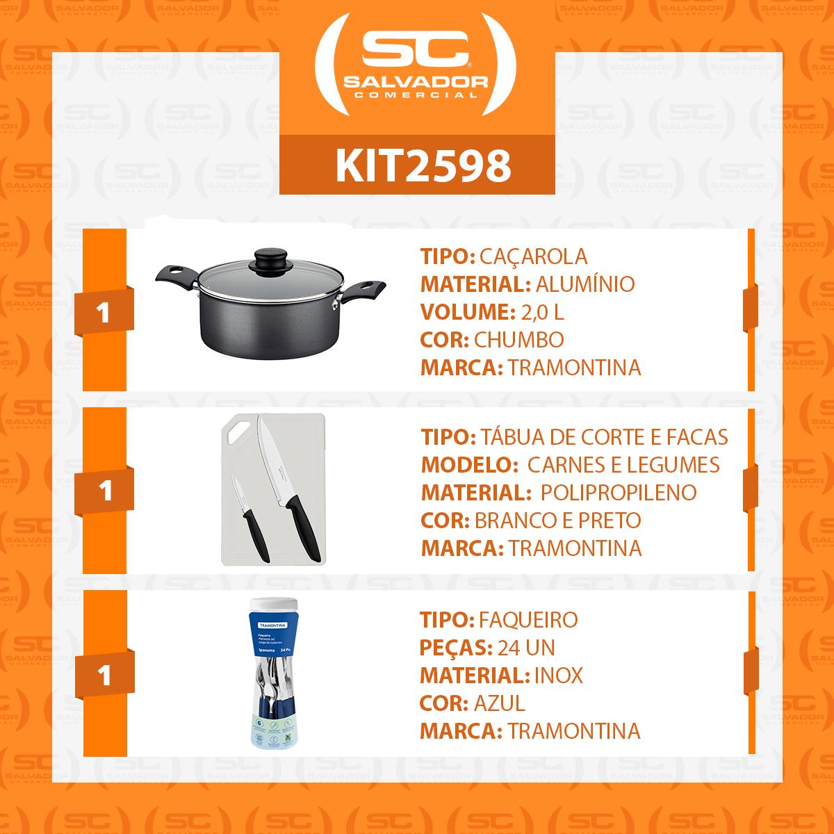 Caçarola Turim Alumínio Chumbo Antiaderente 2,0l + Faqueiro Ipanema 24pc + Tábua e Facas - Tramontina