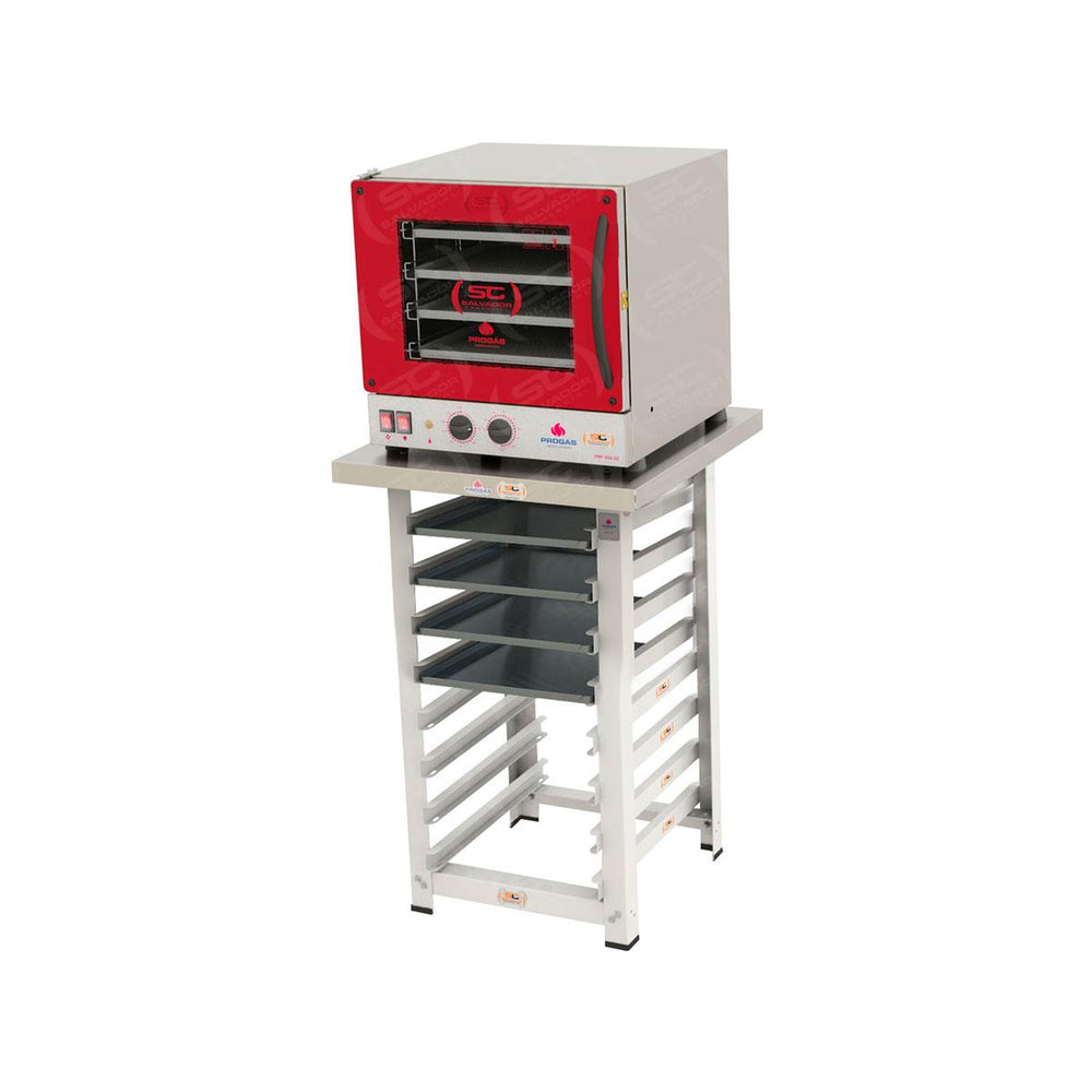 Kit Forno Turbo Elétrico PRP-004 G2 127V Vermelho + Bancada MES-004 + 4 Assadeiras - Progás