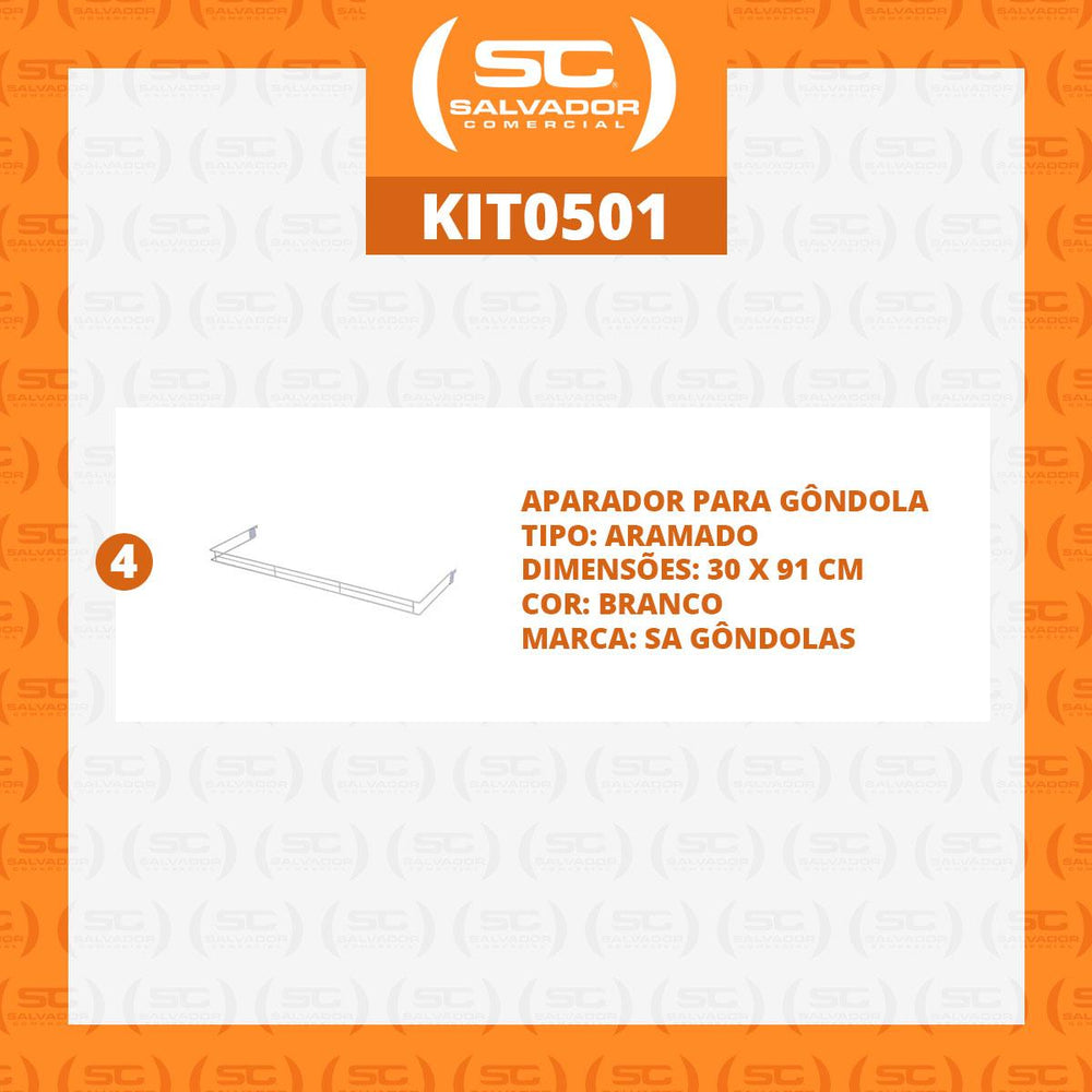 Kit 4 Aparadores Aramados Em U Para Organização De Gôndola 30x91cm Branco - SA Gondolas