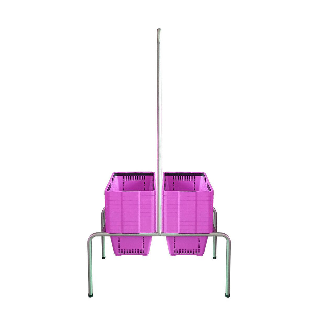 Kit Suporte Para Cestos De Compras Duplo + 20 Cestos D100 Rosa