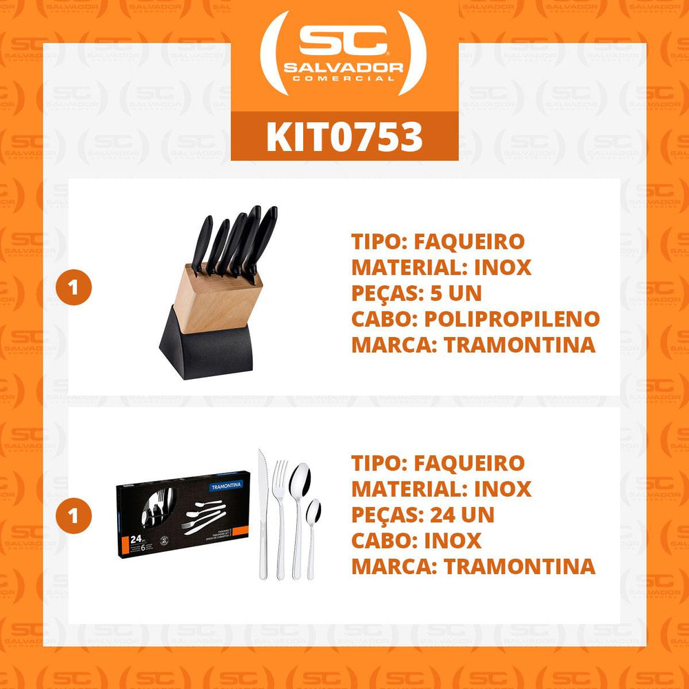 Kit - Faqueiro Plenus 6 Peças + 1 Faqueiro 24 Peças Buzios Inox - Tramontina