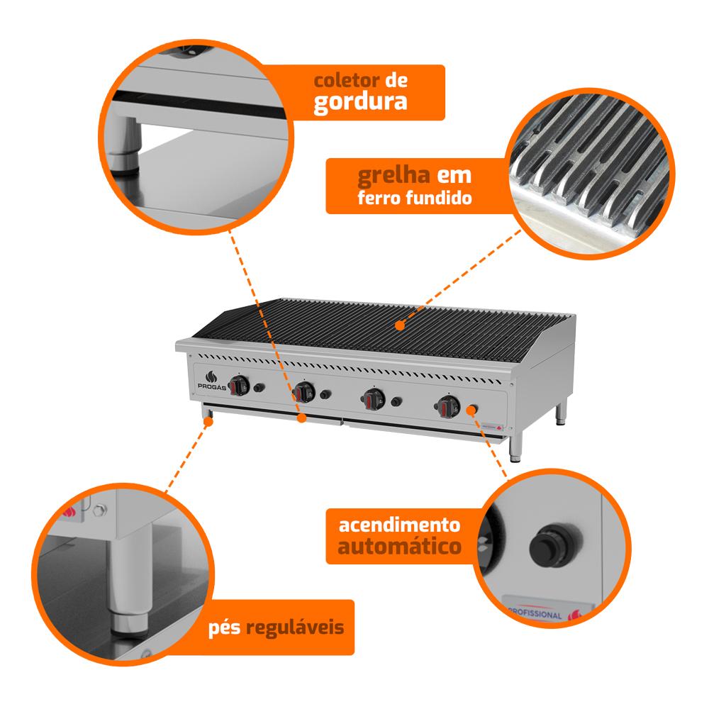 Char Broiler a Gás Profissional Inox Para Lanchonetes 120cm PRO-120CB - Progás P44605