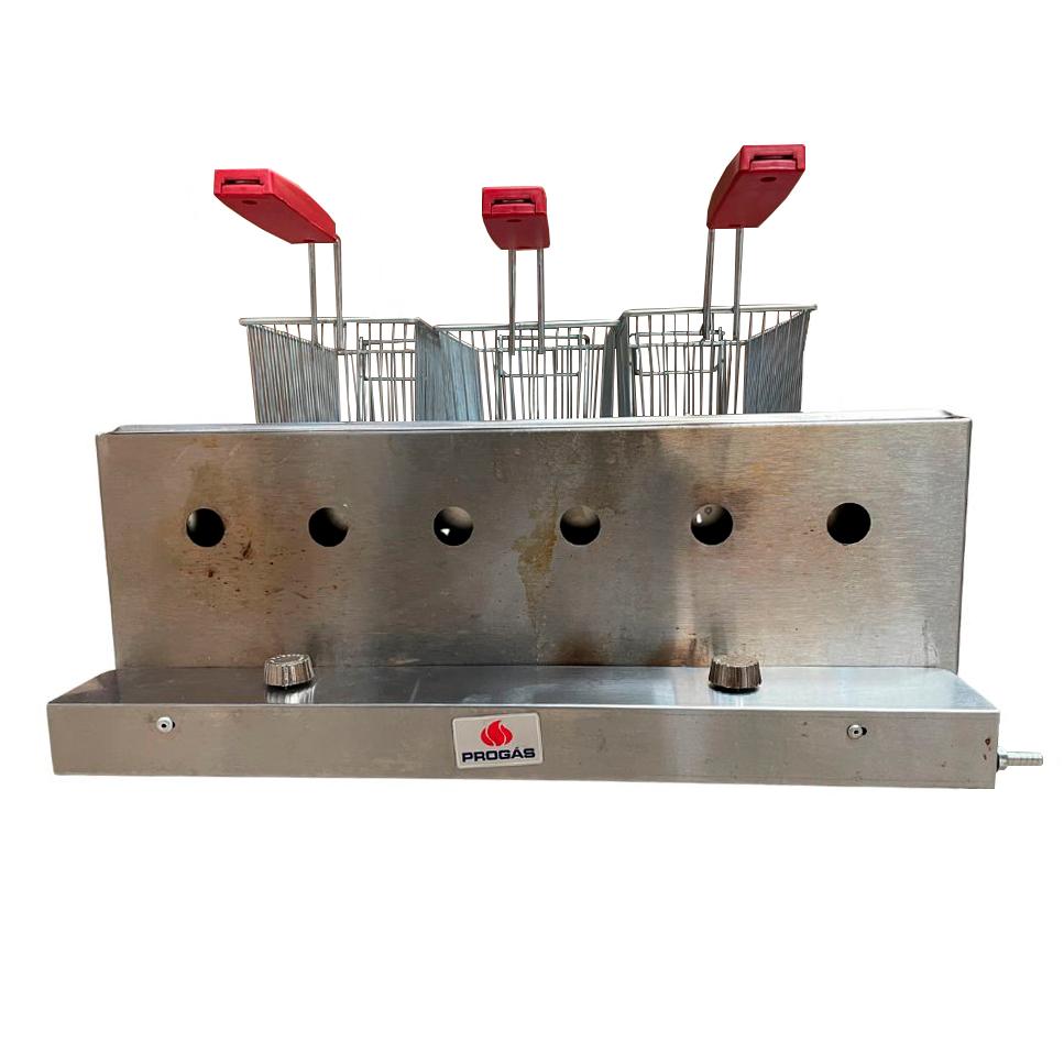 SEMINOVO - Fritadeira Profissional a Gás uma Cuba Grande retangular 10L Três Cestos Pr-30g - Progás