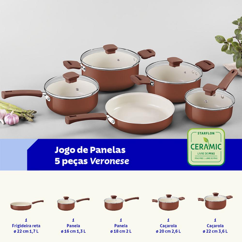 Jogo de Panelas 5 Pçs Veronese Alumínio Interno Cerâmico Externo Silico. Argila Tramontina 28699416