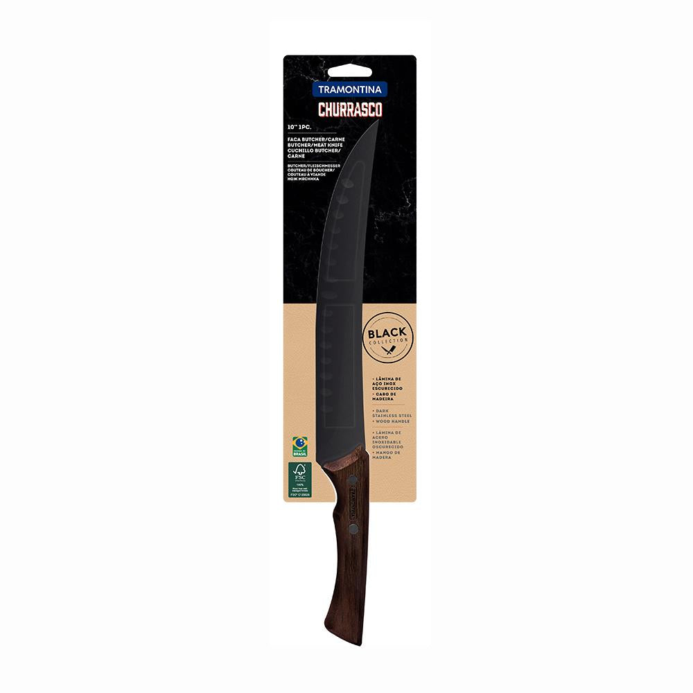 Faca Para Carne Churrasco Black Lâmina Inox Escurecido Cabo Madeira 10" - Tramontina 22841110