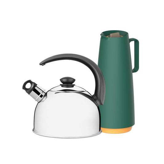 Chaleira em Aço Inox Com Apito  2,1l e Bule Garrafa Térmica 1l Verde Tramontina