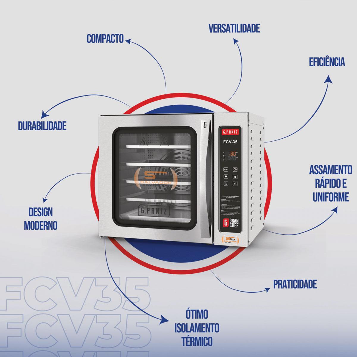 Forno Turbo Convector Vapor 5 Esteiras 75 Litros FCV35 - Gpaniz 220V