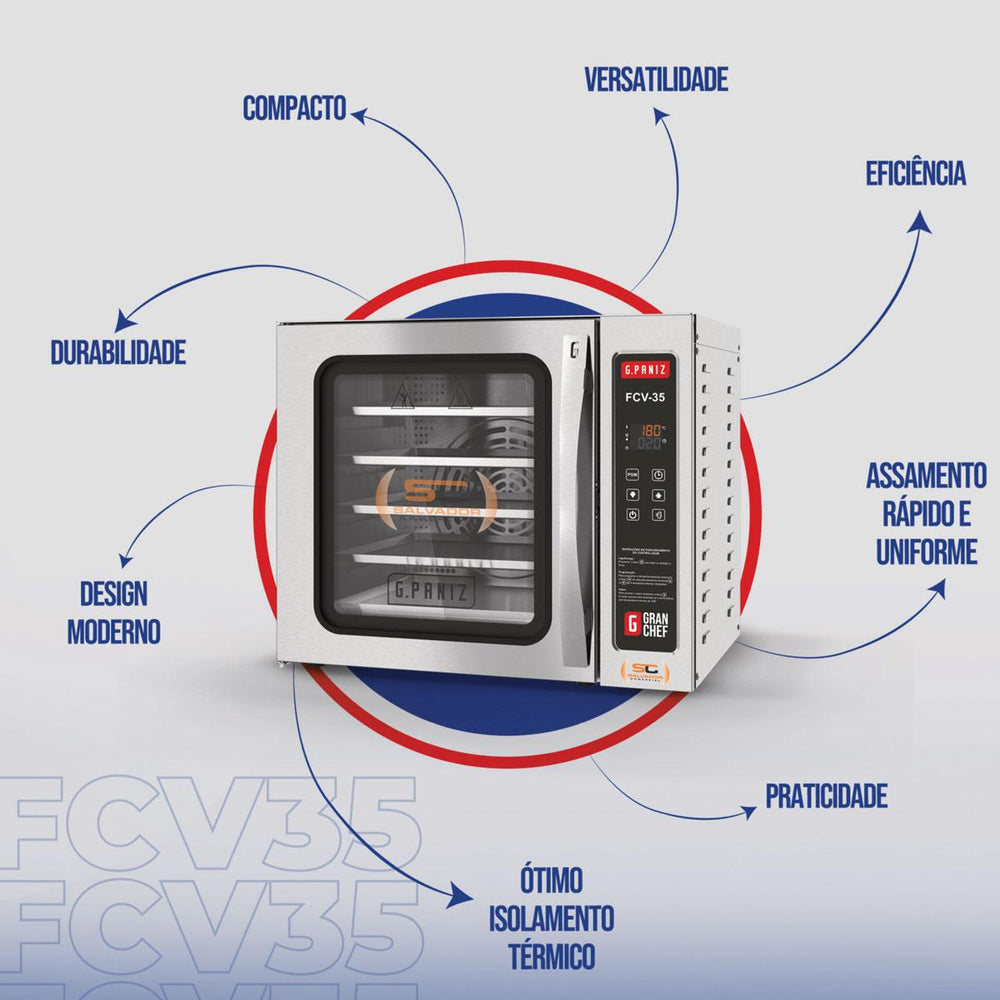 Forno Turbo Convector Vapor 5 Esteiras 75 Litros FCV35 - Gpaniz 220V
