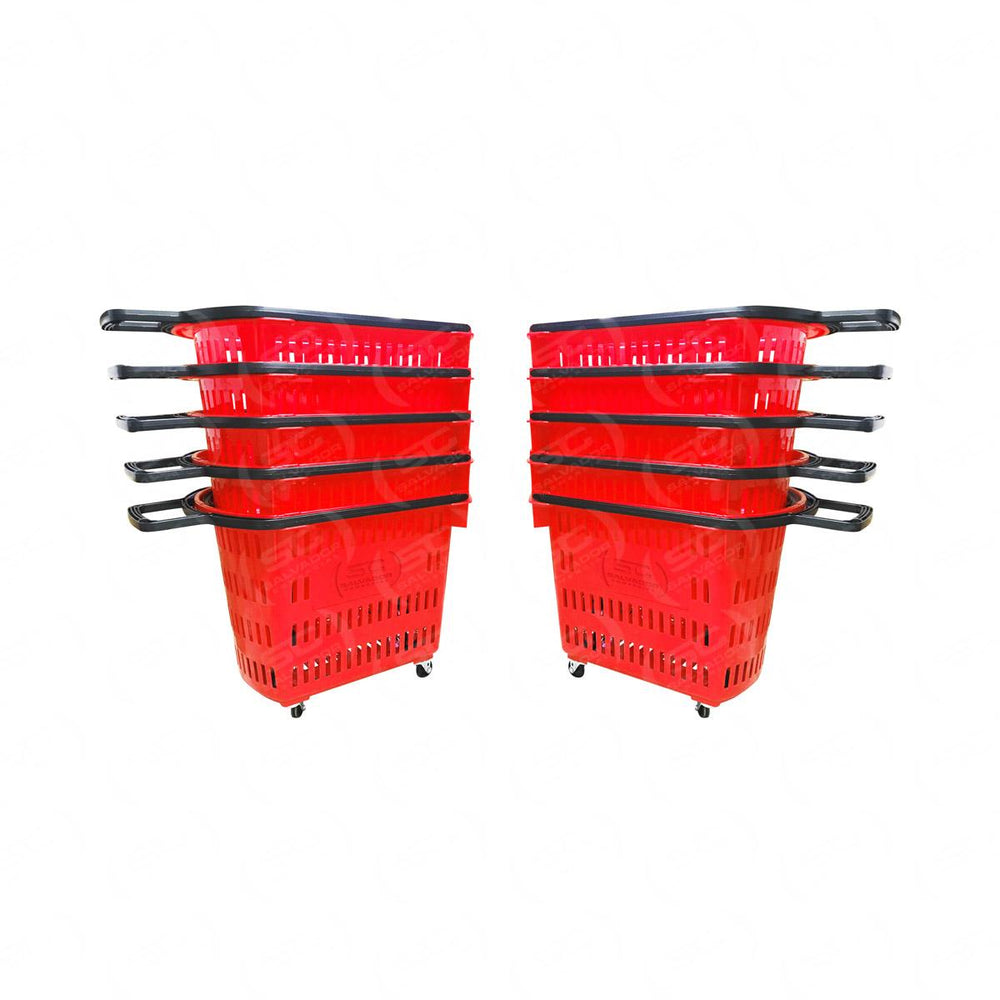 Kit 10 Cestos Grande Com Rodízio D300 Cód. 3300 Vermelho - Della Plast