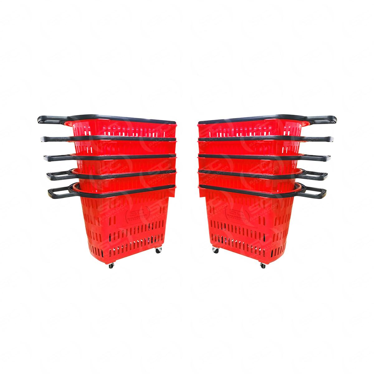 Kit - 10 Cestos Grande Com Rodízio D300 Cód. 3300 Vermelho - Della Plast