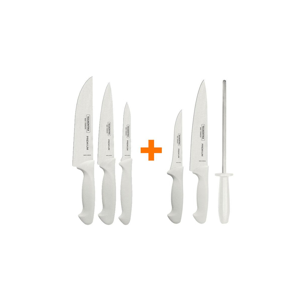 Kit Faqueiro Premium 3 Peças + 1 Jogo de Facas Com Chaira Premium 3 Peças - Tramontina