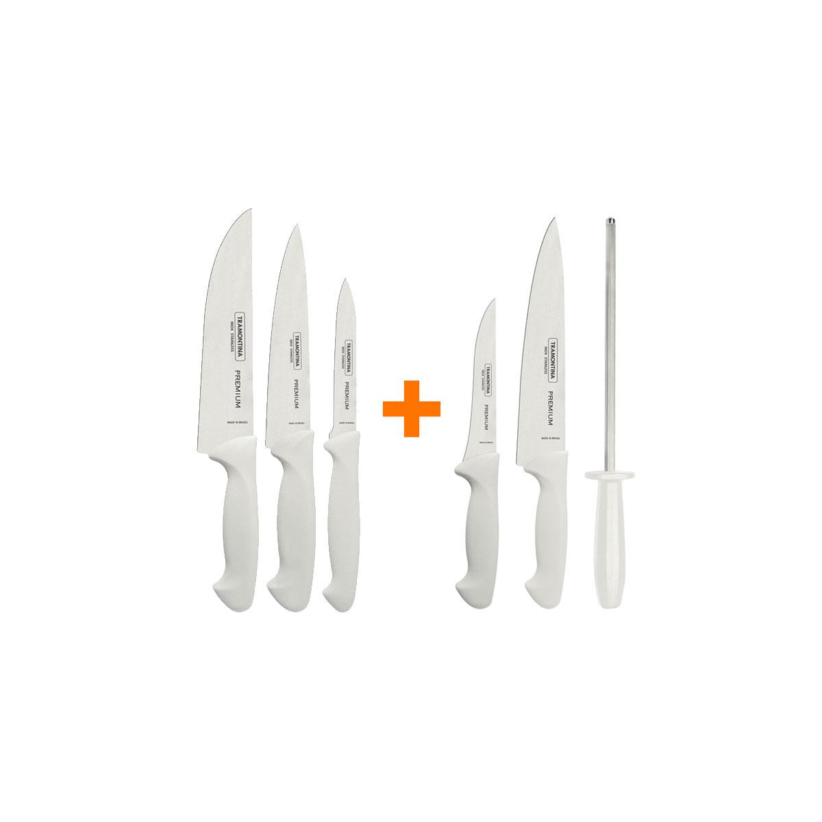 Kit - Faqueiro Premium 3 Peças + 1 Jogo de Facas Com Chaira Premium 3 Peças - Tramontina