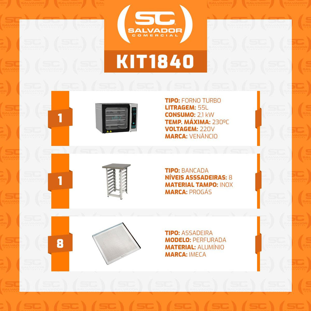 Kit Forno Turbo Convector Digital Pro Turquesa FCSP4E 220V + Bancada MES-004 + 8 Assadeiras - Venâncio