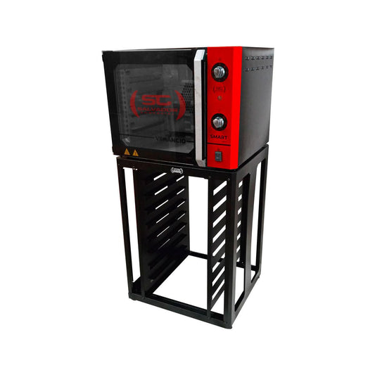 Forno Turbo Convector Smart Preto e Vermelho FCSB4E 220v + Bancada CFCS Preto - Venâncio