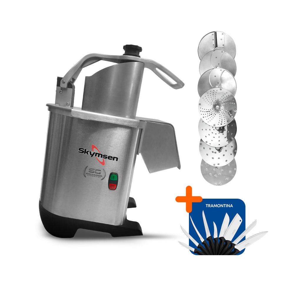 Processador de Alimentos Com 7 Discos 203mm 250 Kg/h PA7 PRO Bivolt Skymsen e Jogo de Facas 9 Peças