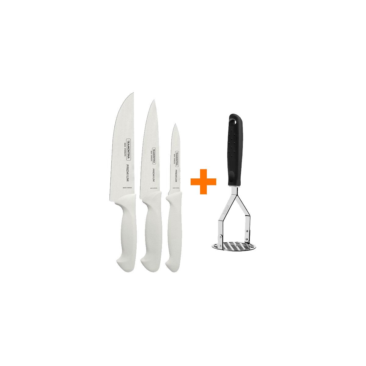 Kit - Faqueiro Premium 3 Peças + 1 Amassador de Batata e Feijão - Tramontina