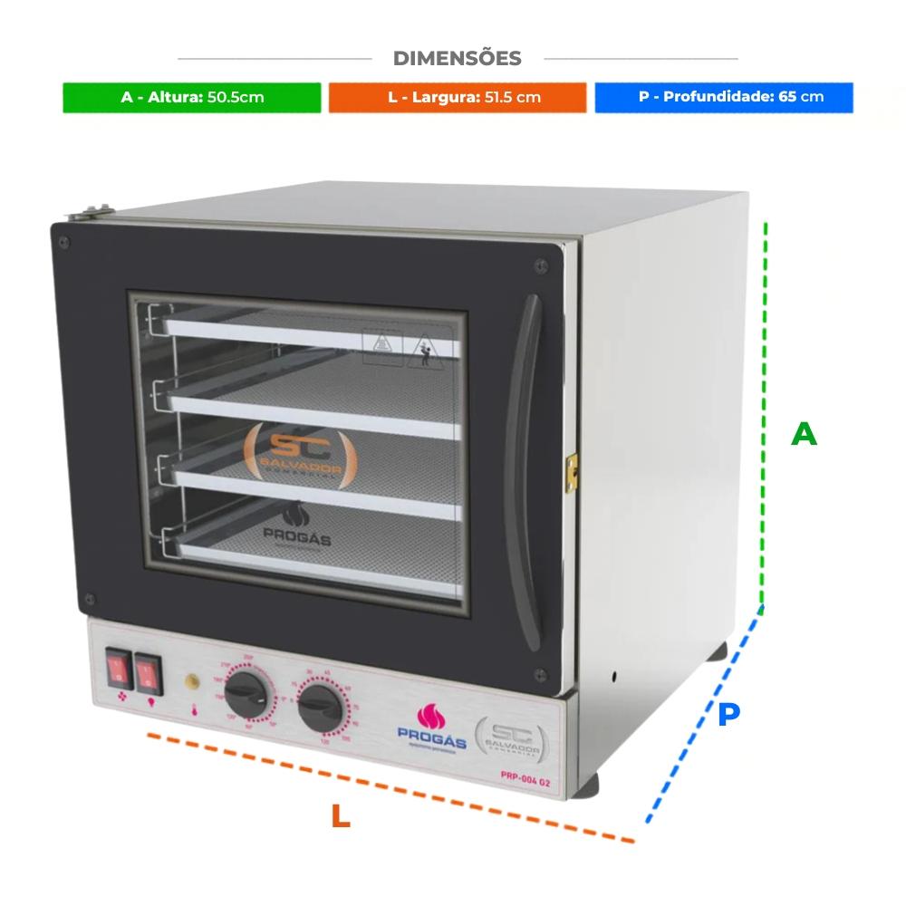 Kit Forno Turbo Elétrico Profissional Analogico Prp-004 g2 220v Preto+ 4 Grades - Progás