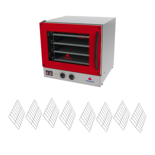 Kit Forno Turbo Elétrico Profissional Analogico PRP-004 G2 127V Vermelho + 8 Grades - Progás