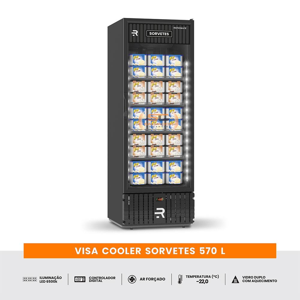 Visa Cooler Sorvete Porta Vidro ar Forçado -22ºc 570l Vcs570pvpp Preto/preto 220v - Refrimate