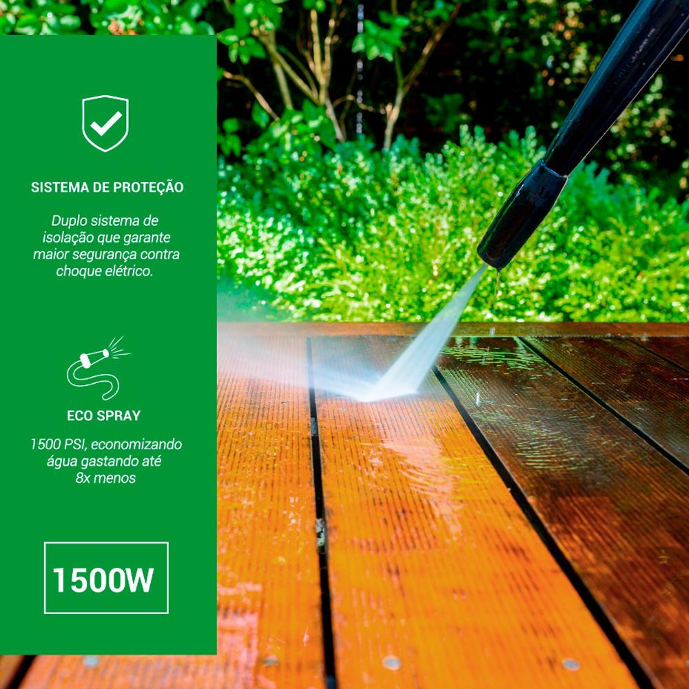 Lavadora Lava Jato Eos Alta Pressão 1500W 127V + Mangueira Verde Pvc 15m Tramontina