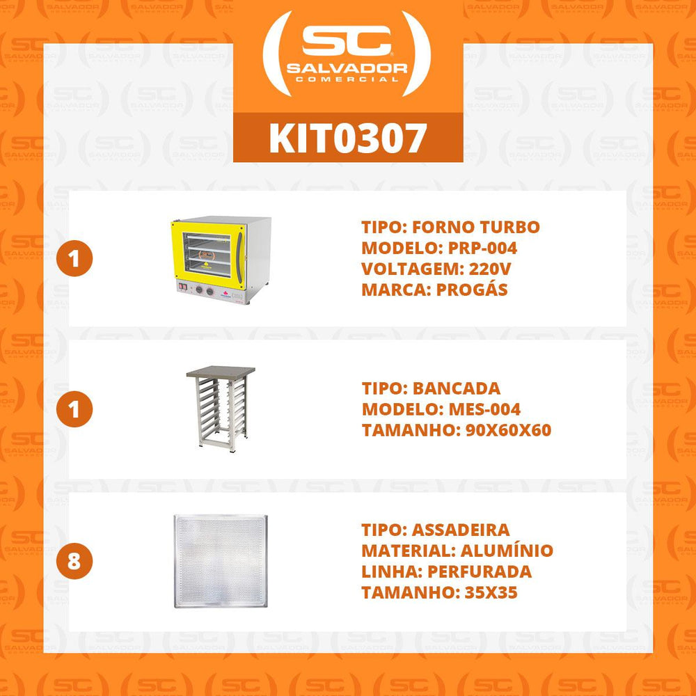 Kit - Forno Turbo Prp-004 220v Amarelo + Bancada Mes-004 + 8 Assadeiras - Progás