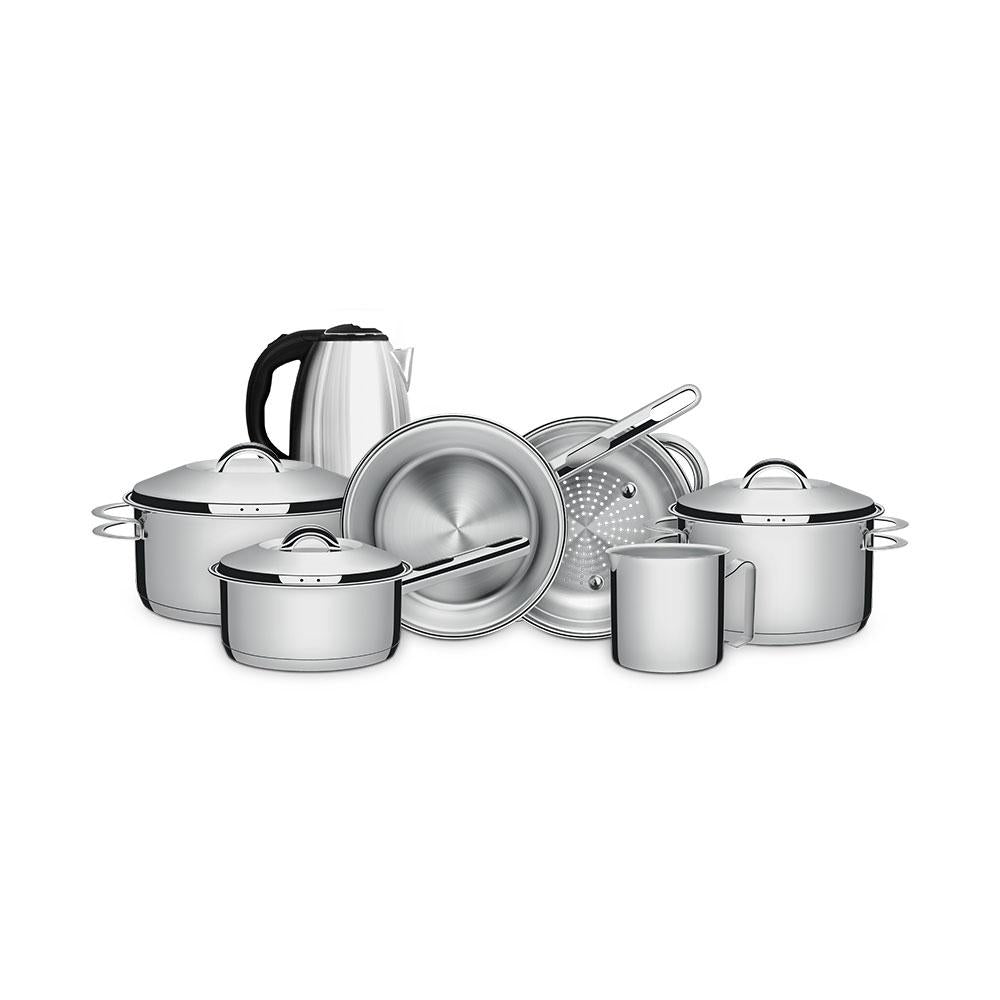 Conjunto De Panelas Solar Inox 6 Peças E Chaleira Elétrica ECH01 1,8L 220v - Eos