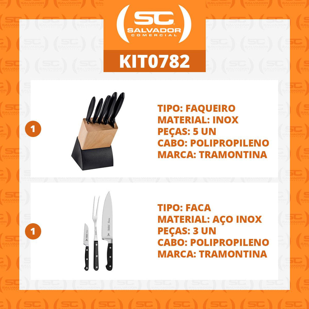 Kit Faqueiro Plenus 6 Peças + 1 Jogo de Faca Profissional Century 3 Peças - Tramontina