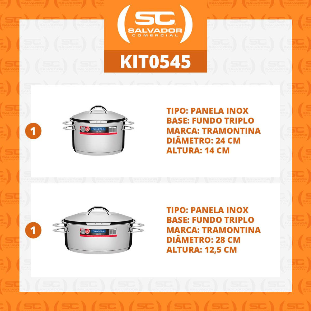 Kit Jogo de Panelas Solar 2 Pçs Inox Pit 2, 3 - Tramontina