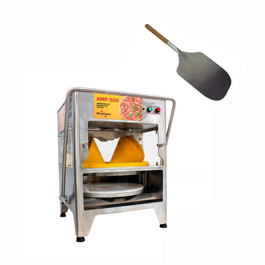 Abridora de Massa de Pizza Profissional Automática Pizzarias Amp-500 220v Skymsen + Pá Para Pizza