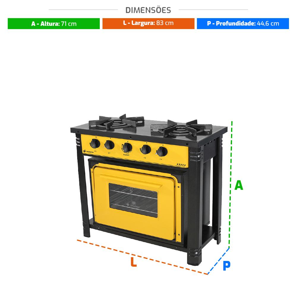 Fogão Industrial 2 Bocas com Forno Bravo Amarelo Venâncio + 2 Caçarolas Tramontina Turim