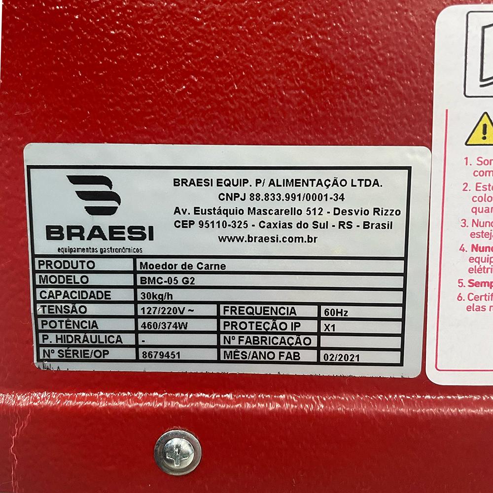 Semi - Moedor de Carne Junior Bivolt Bocal 05 Motor 1/4c.v. BMC-05 - Aço Inox - Braesi