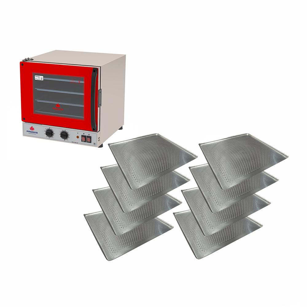 Kit Forno Turbo Elétrico PRP-004 G2 127V Vermelho Progás + 8 Assadeiras Cimapi
