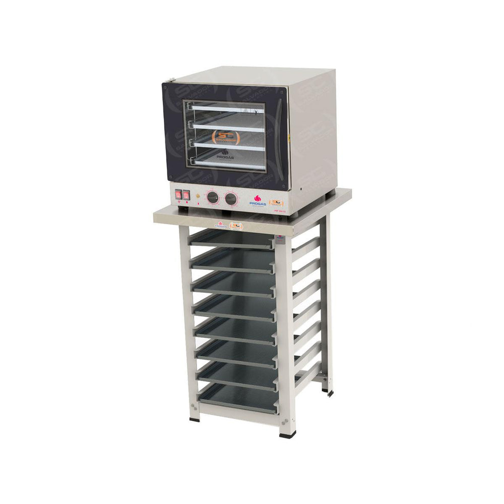 Kit Forno Turbo Elétrico PRP-004 G2 127V Preto + Bancada MES-004 + 8 Assadeiras - Progás