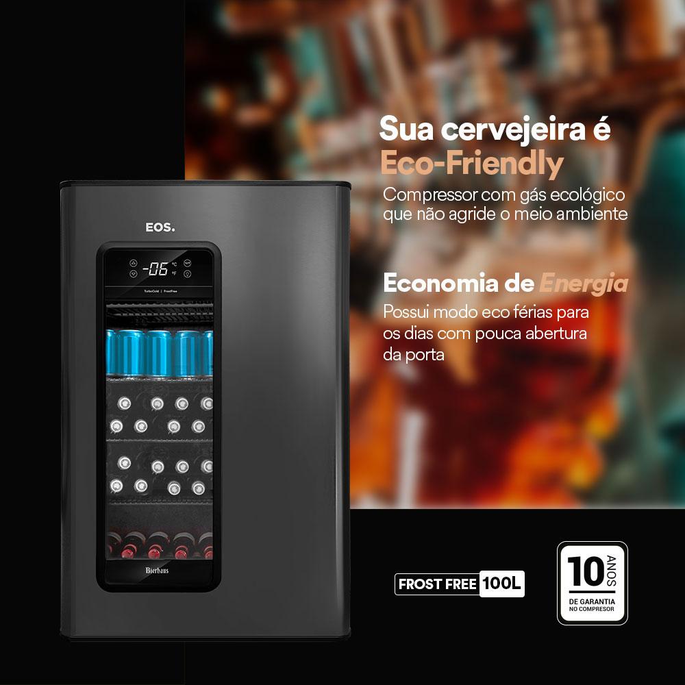 Visa Cooler Cervejeira Doméstica Porta Inox Frost Free -6 a 5 ºC 100L ECE110 Bierhaus 127V - EOS
