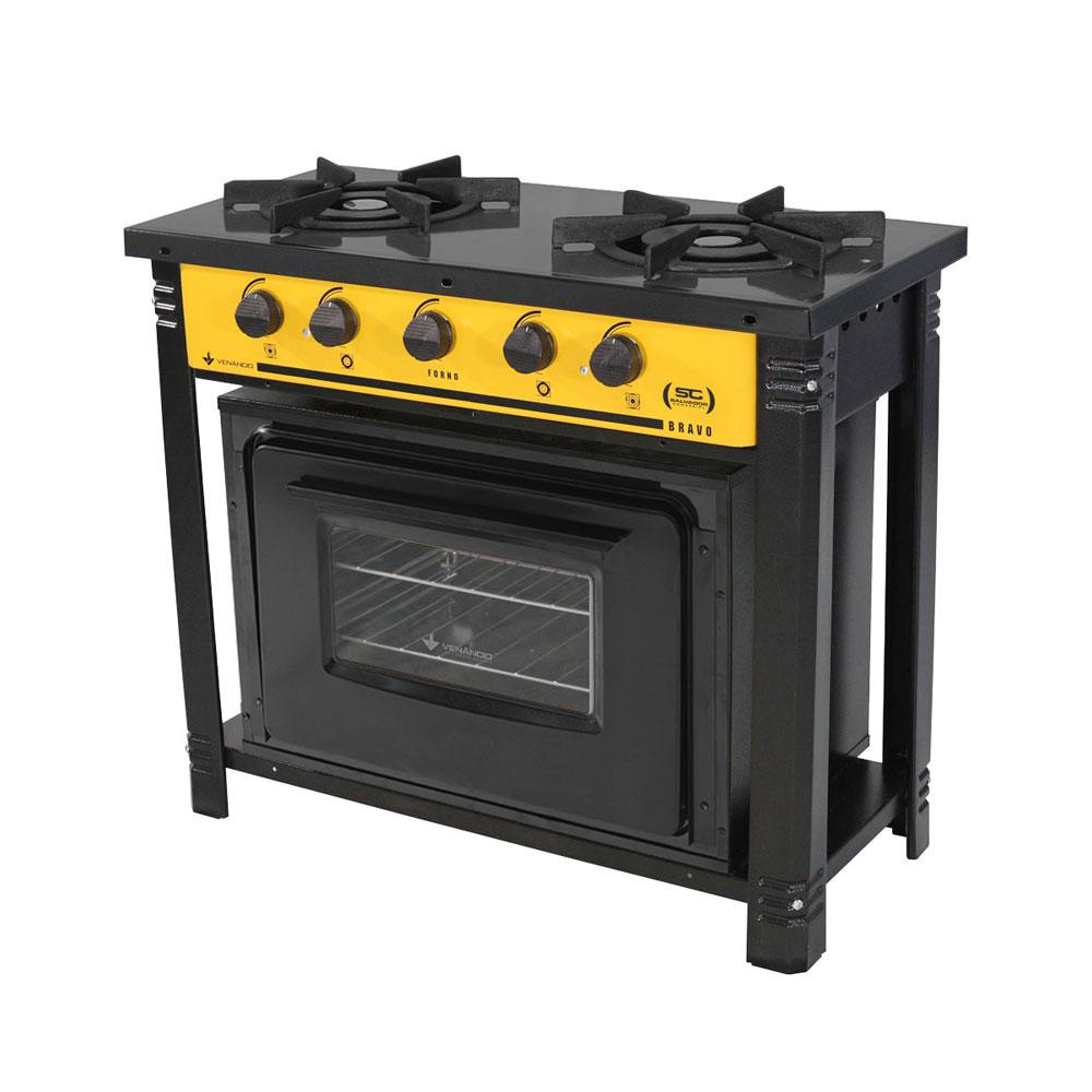 Fogão Industrial 2 Bocas Duplas a Gás Amarelo com Forno Preto Bravo BR2BF – Venâncio