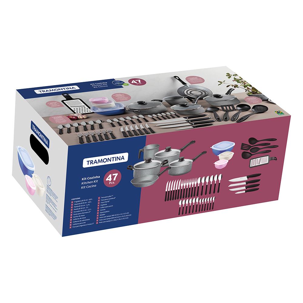 Kit Cozinha 47 Peças Panelas Antiaderentes, Talheres, Facas, Potes e Utensílios Tramontina 20297612